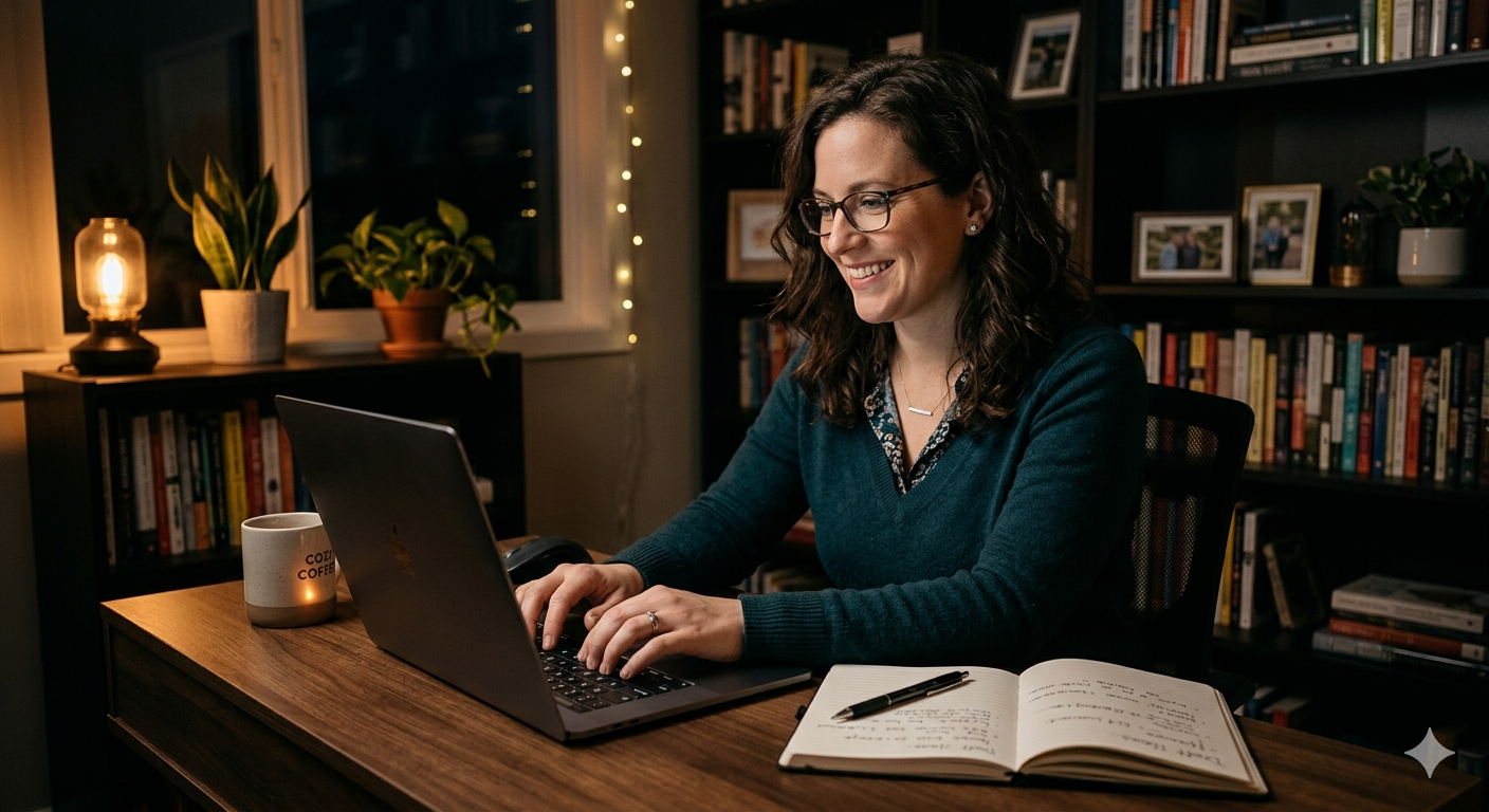 Author working in home office
